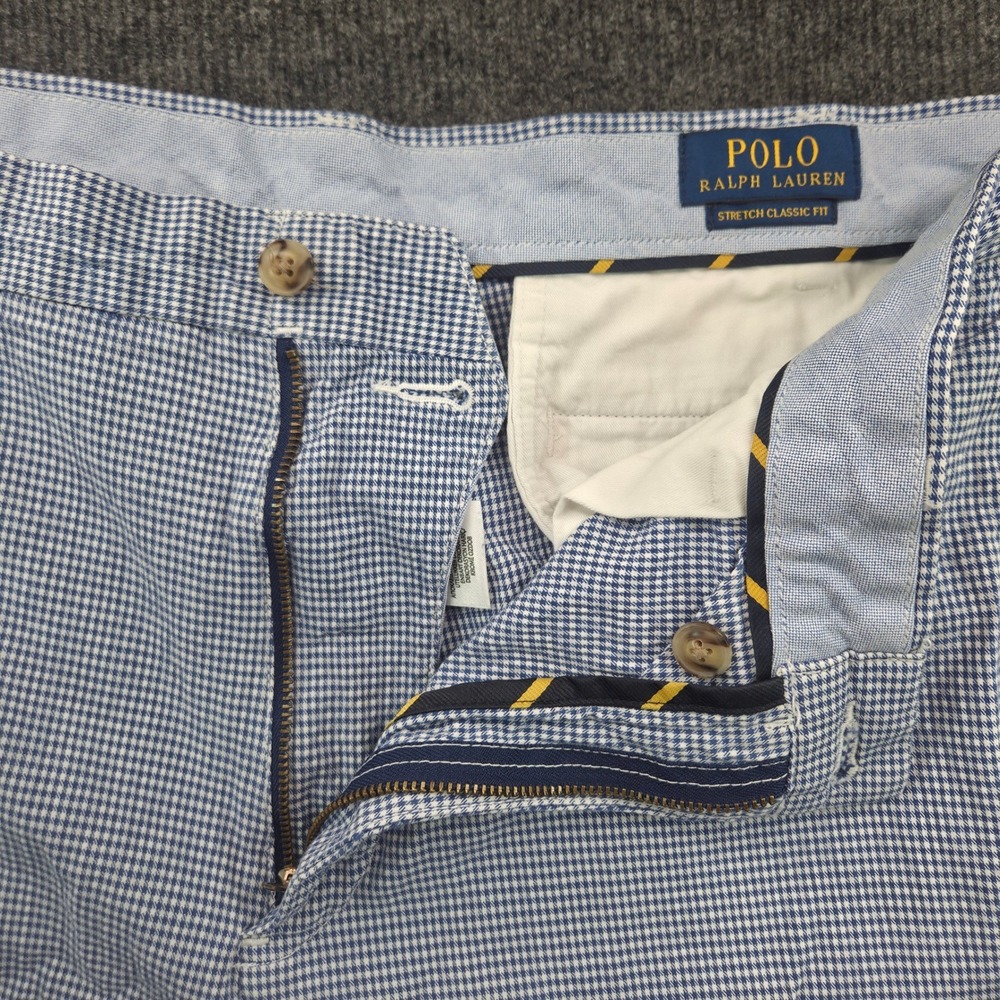 Polo Ralph Lauren Shorts Mens 38 Blue Gingham Stretch Classic Fit Preppy Cotton